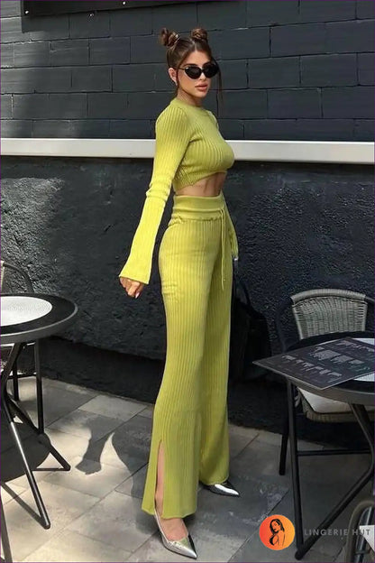 Co-ord Set with Ribbed Texture - Cosy Luxury for All Season, Autumn, Casual, co Ord, Crop