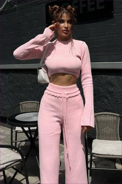 Co-ord Set with Ribbed Texture - Cosy Luxury for All Season, Autumn, Casual, co Ord, Crop