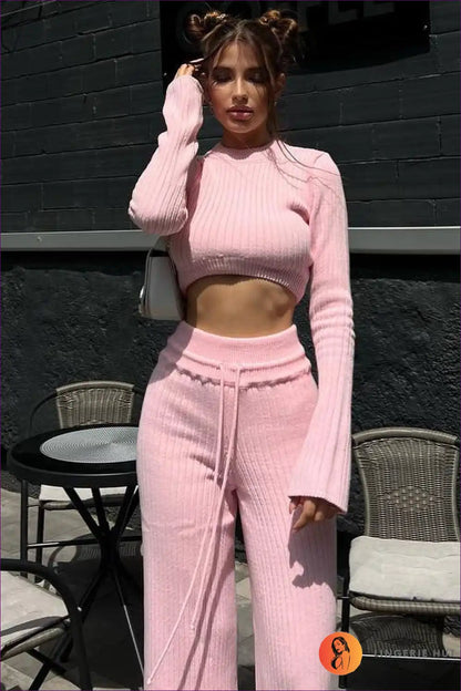 Co-ord Set with Ribbed Texture - Cosy Luxury for All Season, Autumn, Casual, co Ord, Crop