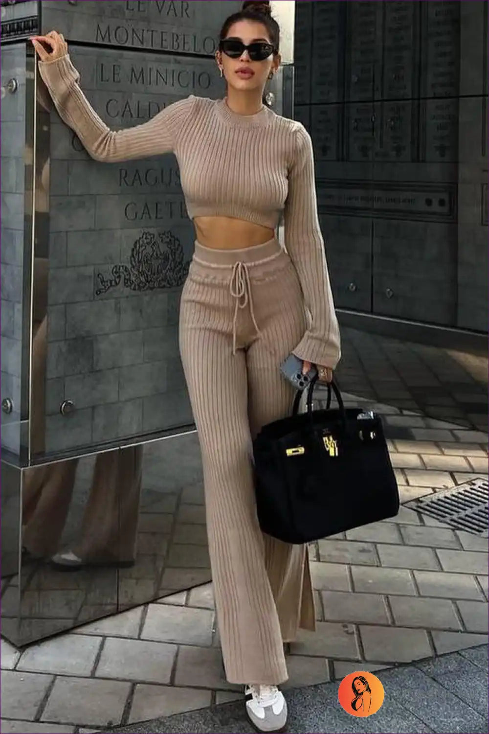 Co-ord Set with Ribbed Texture - Cosy Luxury for All Season, Autumn, Casual, co Ord, Crop