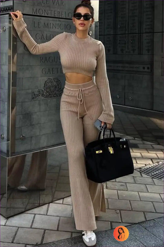 Co-ord Set with Ribbed Texture - Cosy Luxury for All Season, Autumn, Casual, co Ord, Crop
