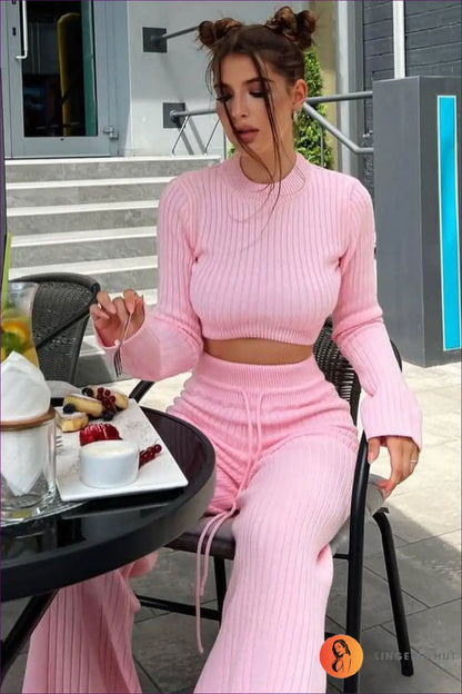 Co-ord Set with Ribbed Texture - Cosy Luxury for All Season, Autumn, Casual, co Ord, Crop