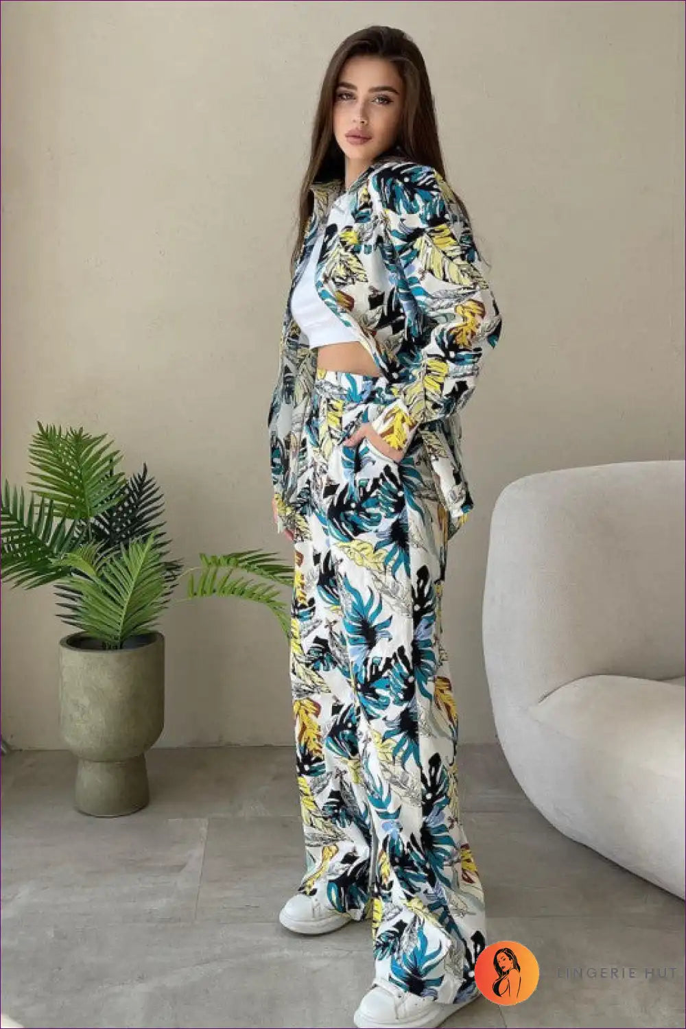 Co-ord Set with Tropical Print - Holiday Vibes for Autumn, Casual, co Ord, Everyday, Glamour