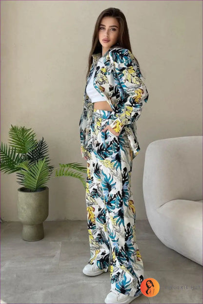 Co-ord Set with Tropical Print - Holiday Vibes for Autumn, Casual, co Ord, Everyday, Glamour