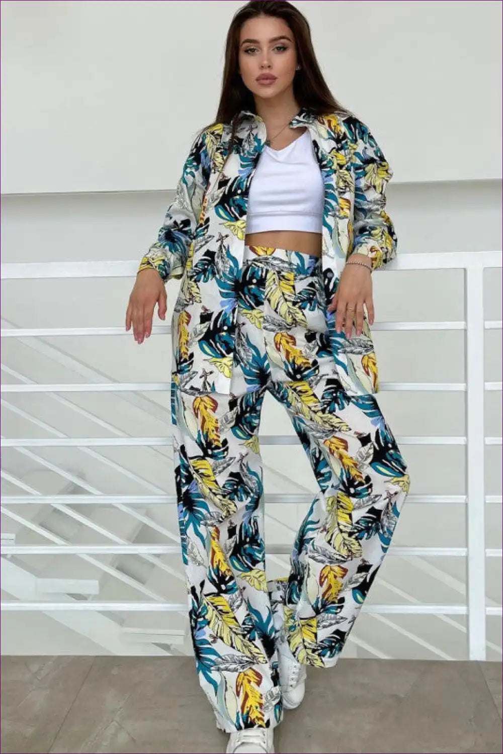 Co-ord Set with Tropical Print - Holiday Vibes for Autumn, Casual, co Ord, Everyday, Glamour