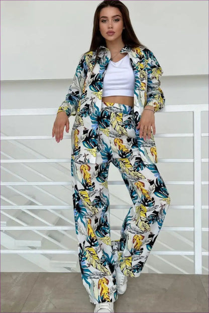 Co-ord Set with Tropical Print - Holiday Vibes for Autumn, Casual, co Ord, Everyday, Glamour