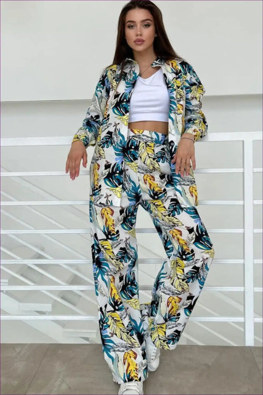 Co-ord Set with Tropical Print - Holiday Vibes for Autumn, Casual, co Ord, Everyday, Glamour