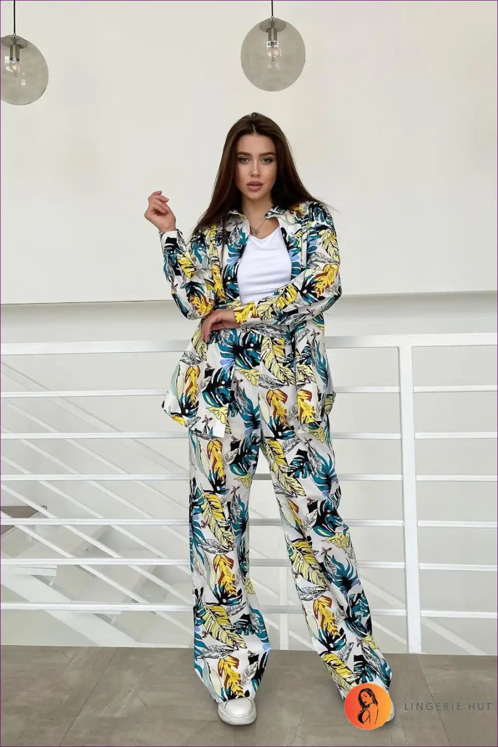 Co-ord Set with Tropical Print - Holiday Vibes for Autumn, Casual, co Ord, Everyday, Glamour