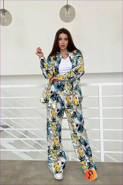 Co-ord Set with Tropical Print - Holiday Vibes for Autumn, Casual, co Ord, Everyday, Glamour