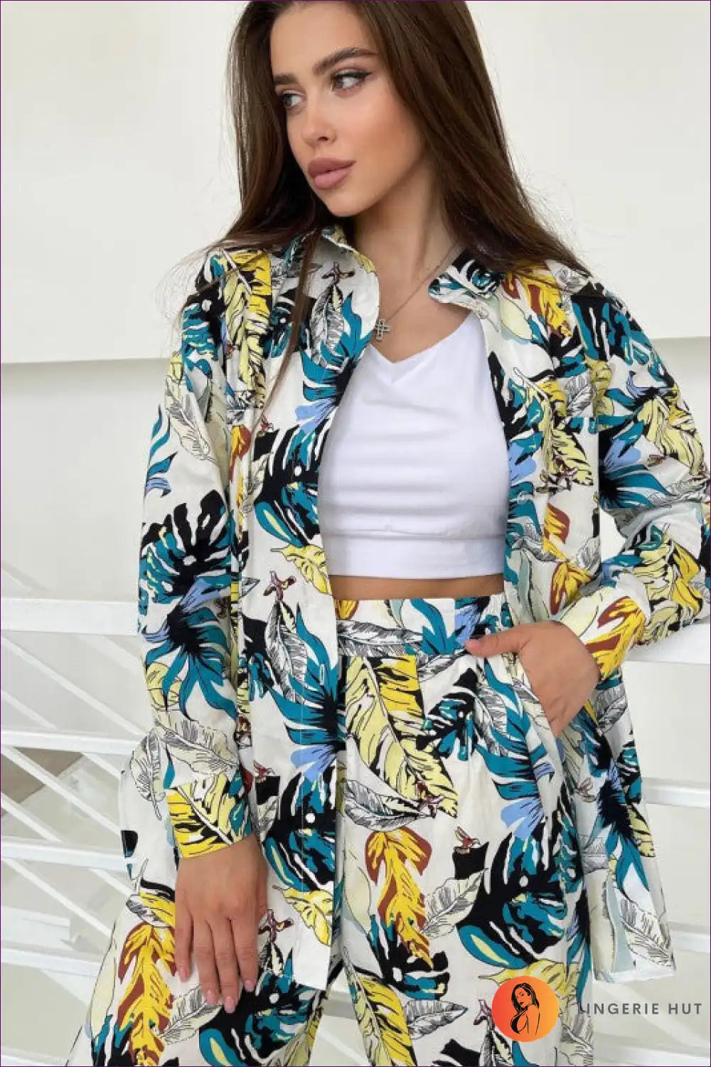 Co-ord Set with Tropical Print - Holiday Vibes for Autumn, Casual, co Ord, Everyday, Glamour