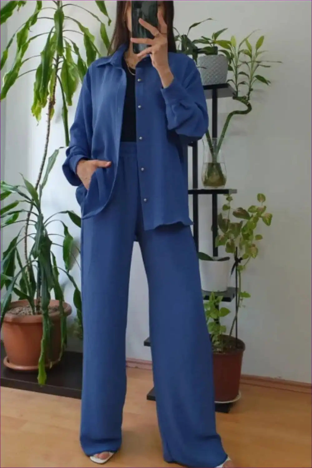 Co-ord Set with Wide-leg Trousers - Effortless Luxury for All Season, Autumn, Blouse, Casual, co Ord