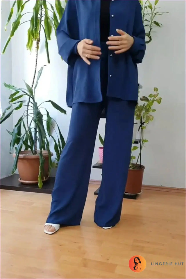 Co Ord Set with Wide-Leg Trousers - Polished Comfort