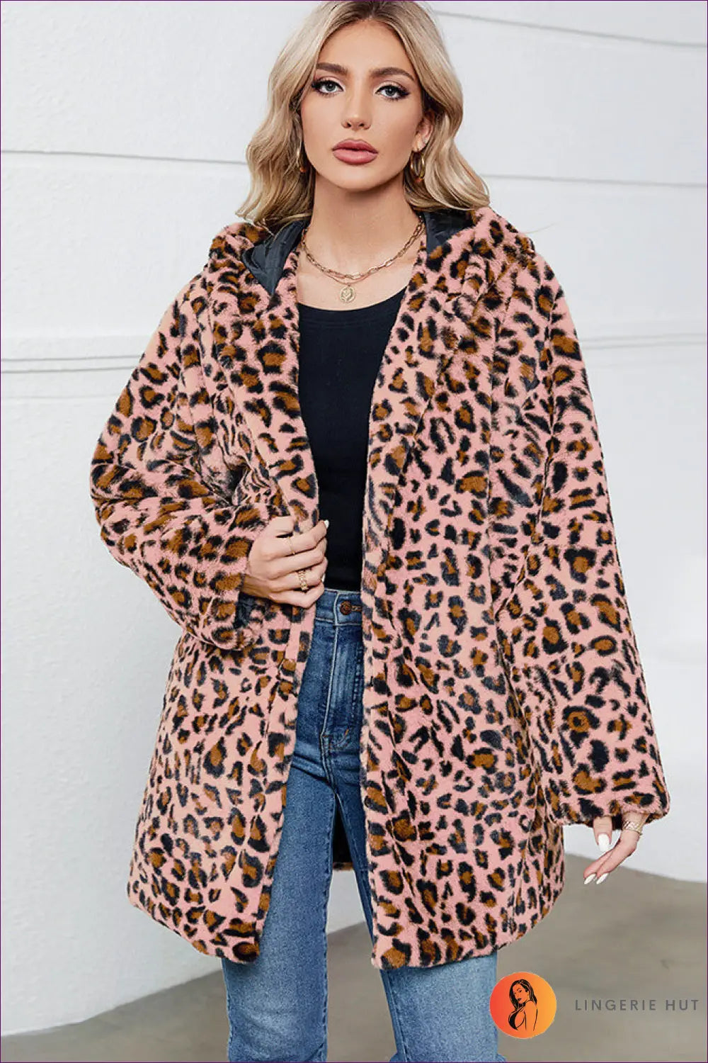 Oversized Animal Print Faux Fur Jacket - Effortless Winter Glam - s / Pink - Jacket - Lingerie Hut - Autumn • Casual
