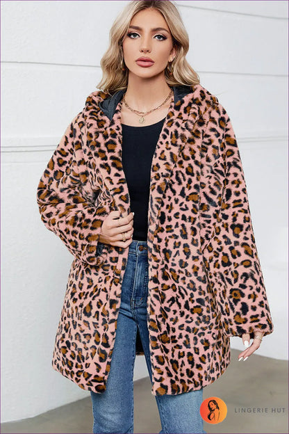 Oversized Animal Print Faux Fur Jacket - Effortless Winter Glam - s / Pink - Jacket - Lingerie Hut - Autumn • Casual