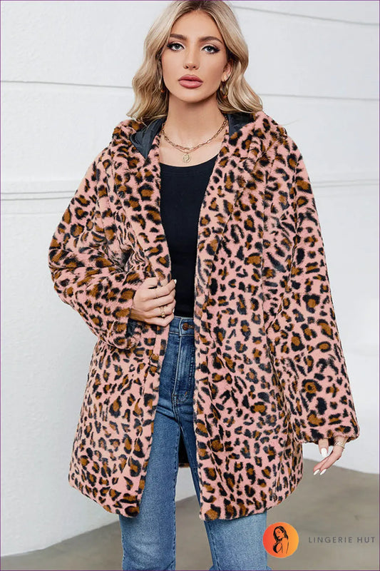 Oversized Animal Print Faux Fur Jacket - Effortless Winter Glam - s / Pink - Jacket - Lingerie Hut - Autumn • Casual