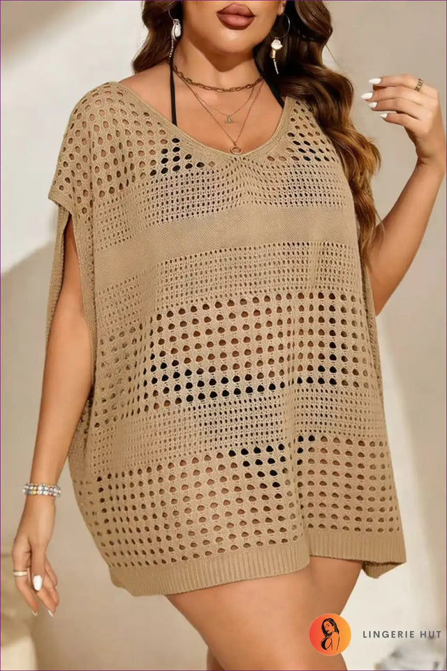 Oversized Crochet Cover Up Top with V-Neck - Relaxed Shoreline
