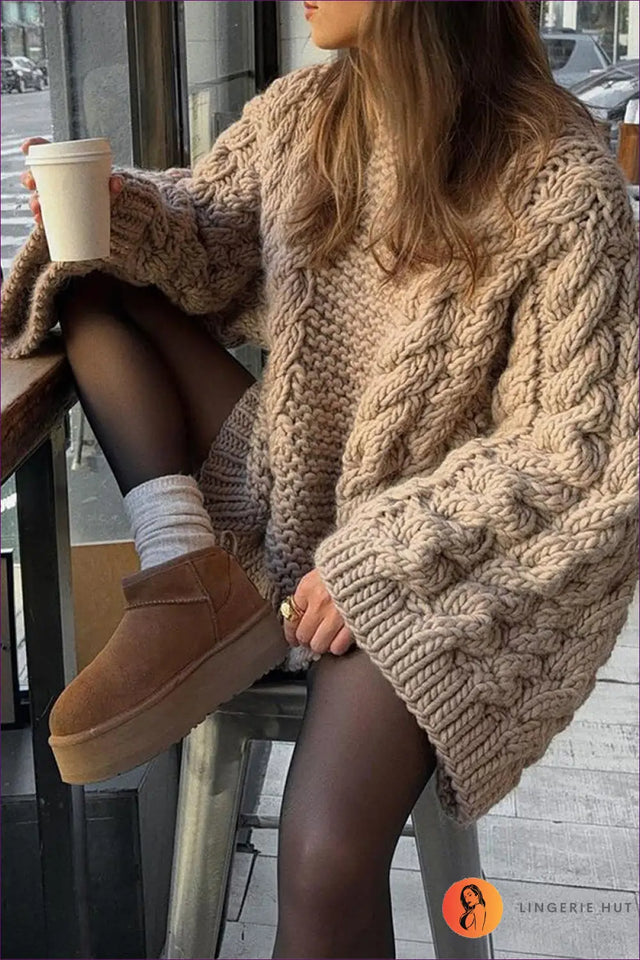 Oversized Jumper with Cable Knit - Cosy Sunday Ritual