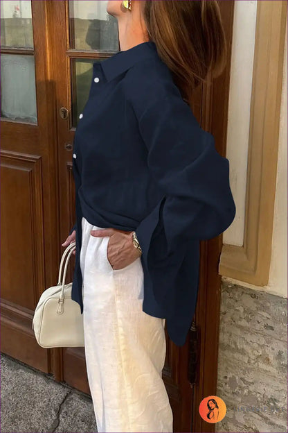 Oversized Shirt with Button Front - Borrowed from Him for All Season, Blouse, Casual, Cotton, Everyday