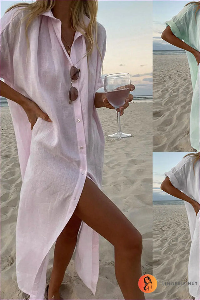 Oversized Shirt Dress with Button Front - Effortless Getaway