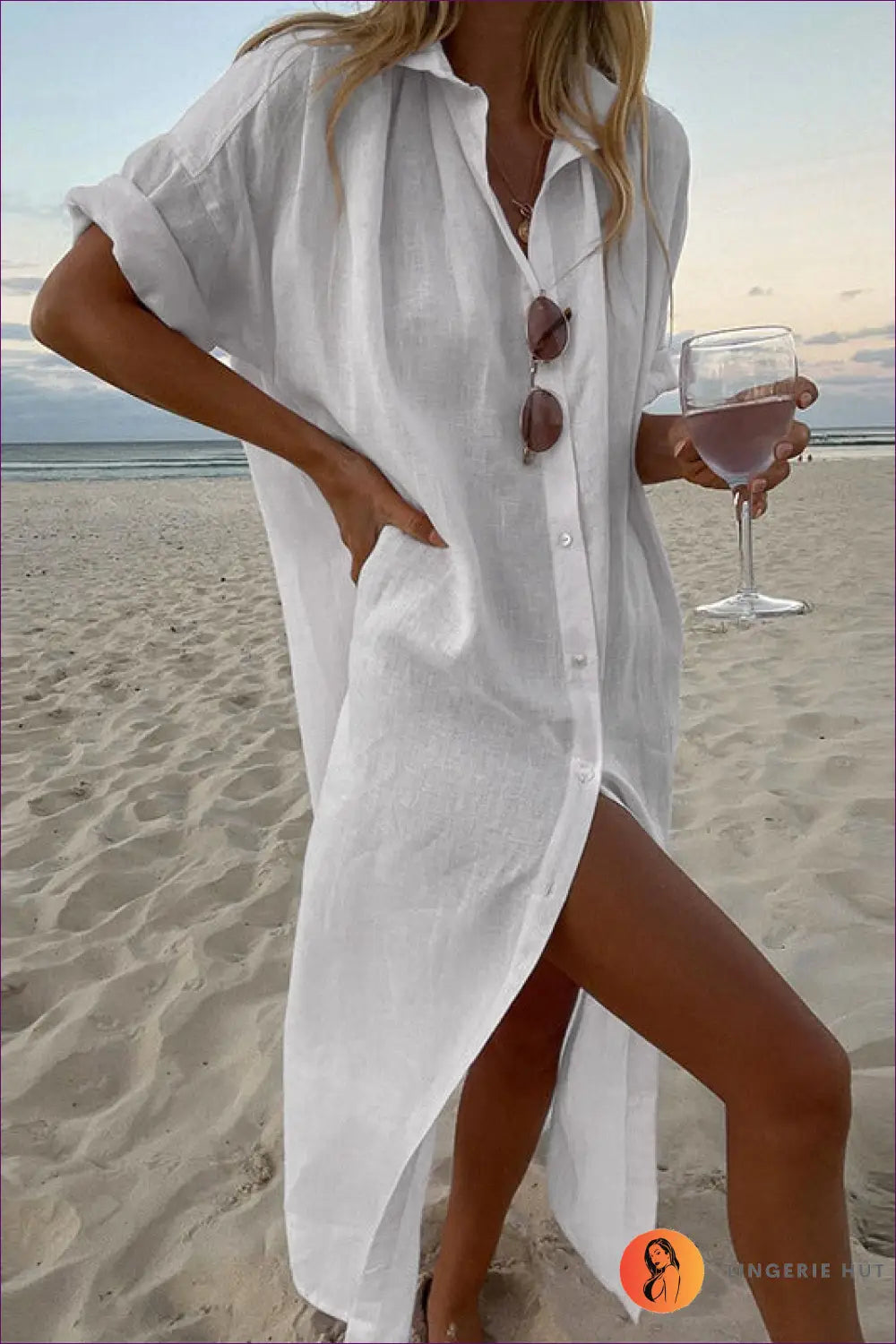 Oversized Shirt Dress with Button Front - Effortless Getaway - s / White - Beachwear • Casual • Cover Up • Dresses