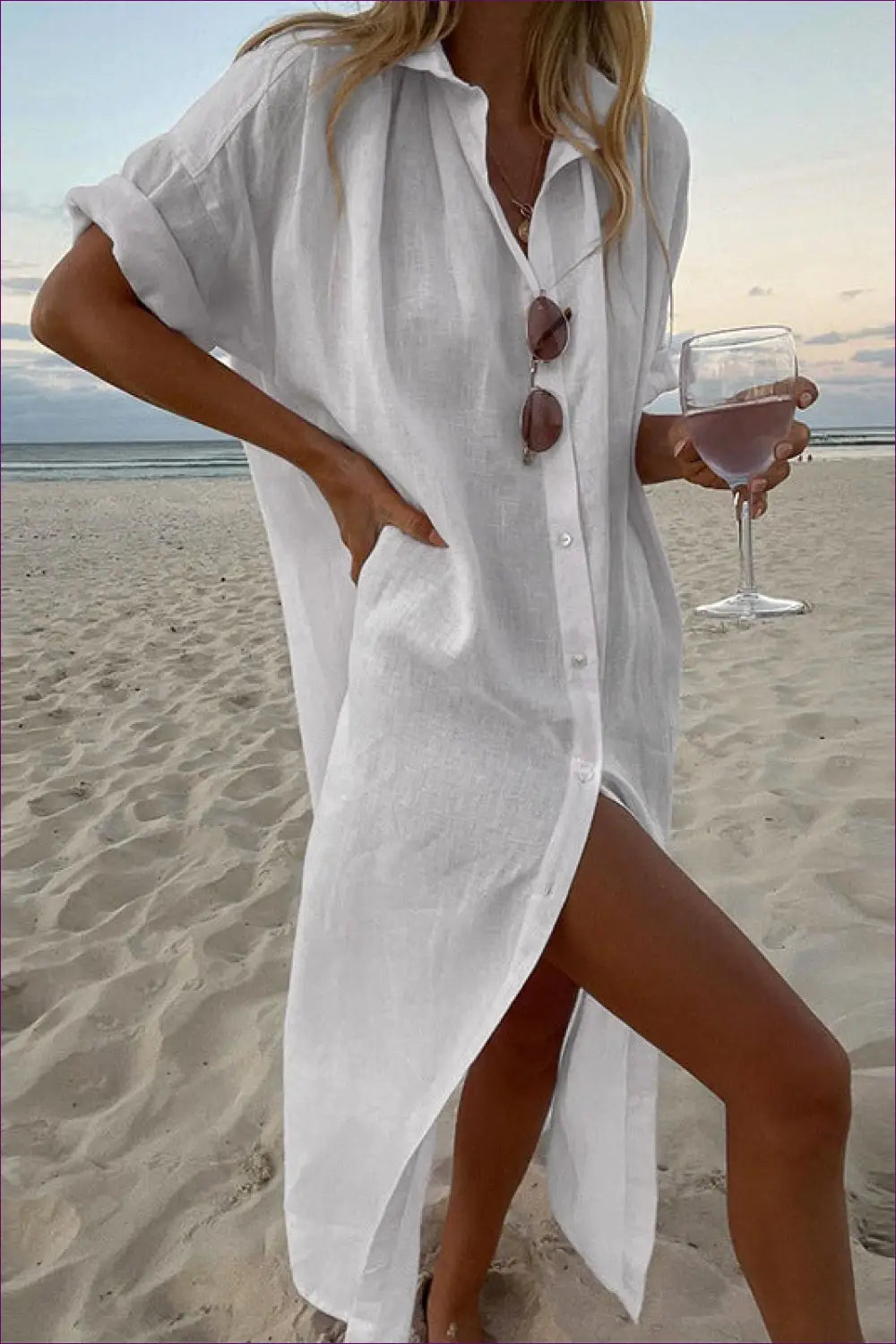 Oversized Shirt Dress with Button Front - Effortless Getaway - Beachwear • Casual • Cover Up • Dresses - Lingerie Hut