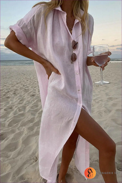 Oversized Shirt Dress with Button Front - Effortless Getaway - Beachwear • Casual • Cover Up • Dresses - Lingerie Hut