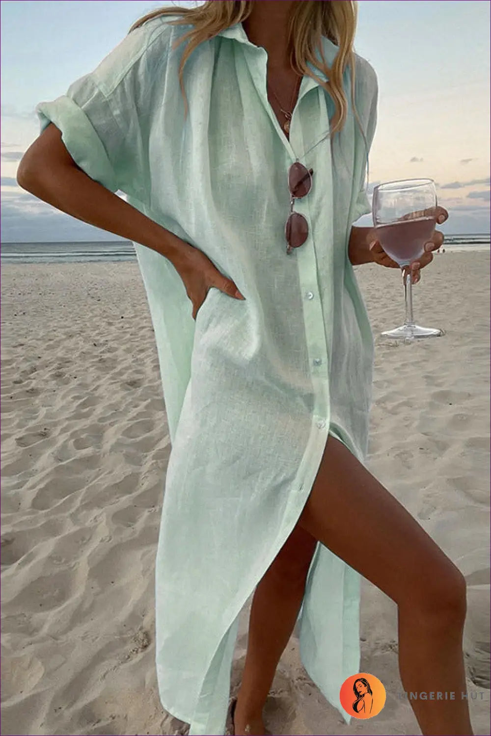 Oversized Shirt Dress with Button Front - Effortless Getaway - Beachwear • Casual • Cover Up • Dresses - Lingerie Hut