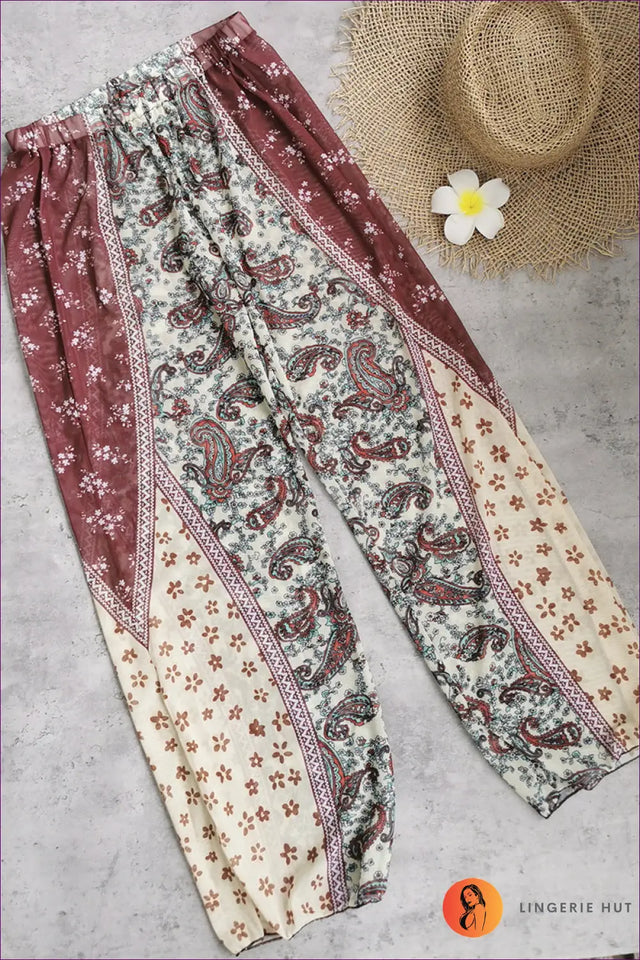 Paisley Lace-Up Bralette with Wide-Leg Trousers - Boho Resort Set