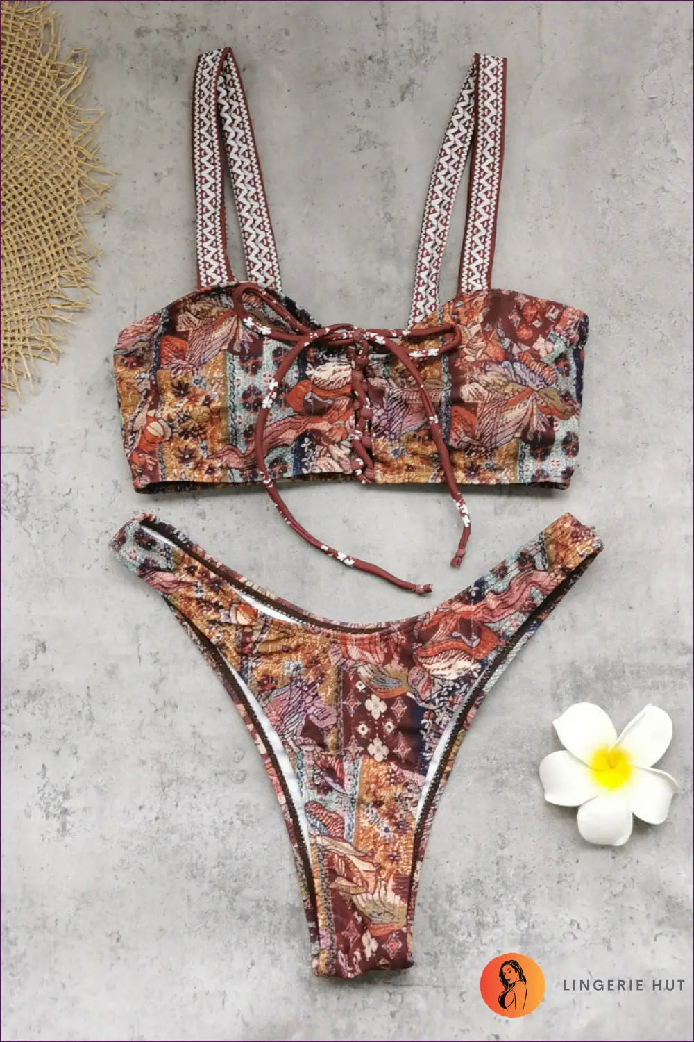 Paisley Lace-up Bralette with Wide-leg Trousers - Boho Resort Set - s / Bikini - Beachwear - just in • Summer • Top