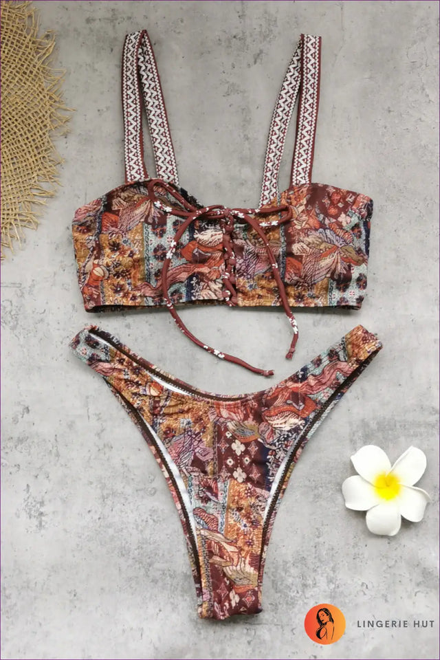 Paisley Lace-Up Bralette with Wide-Leg Trousers - Boho Resort Set