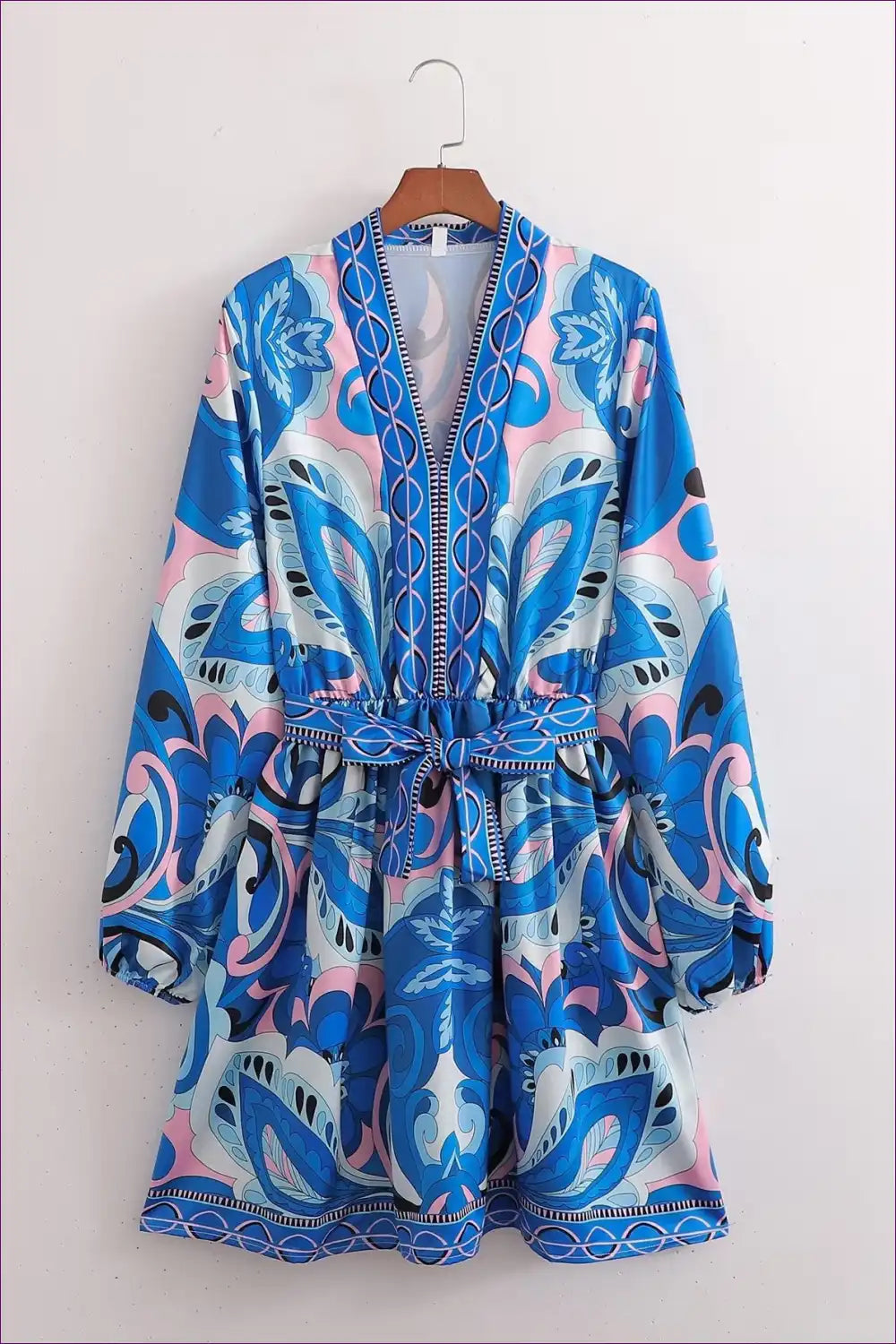 Paisley Print Wrap Dress with Belt - Bohemian Chic for Autumn, Boho, Casual, Dress, Everyday