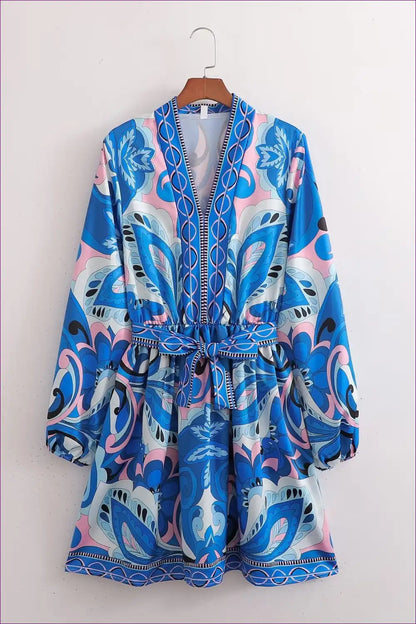 Paisley Print Wrap Dress with Belt - Bohemian Chic for Autumn, Boho, Casual, Dress, Everyday