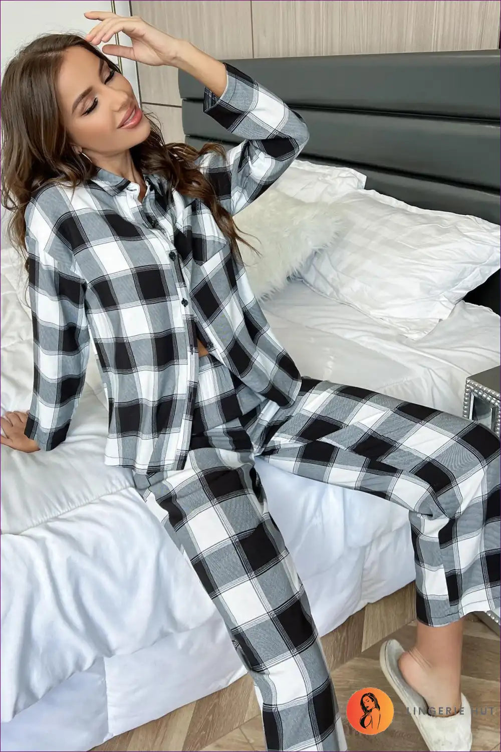 Pajama Set with Check Pattern - Classic Comfort for All Season, Casual, Cotton, Everyday,