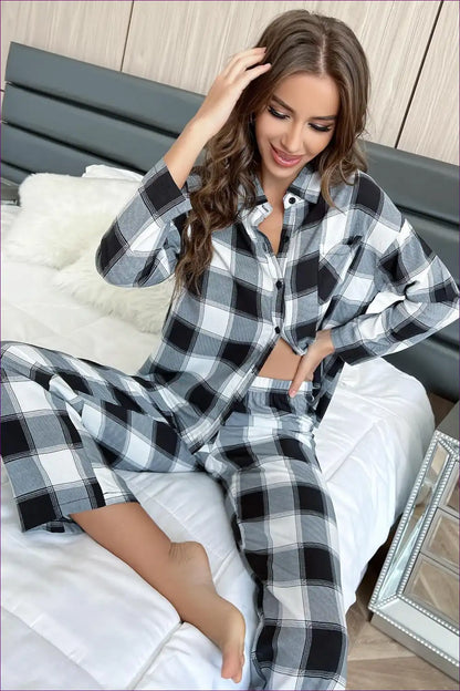 Pajama Set with Check Pattern - Classic Comfort for All Season, Casual, Cotton, Everyday,