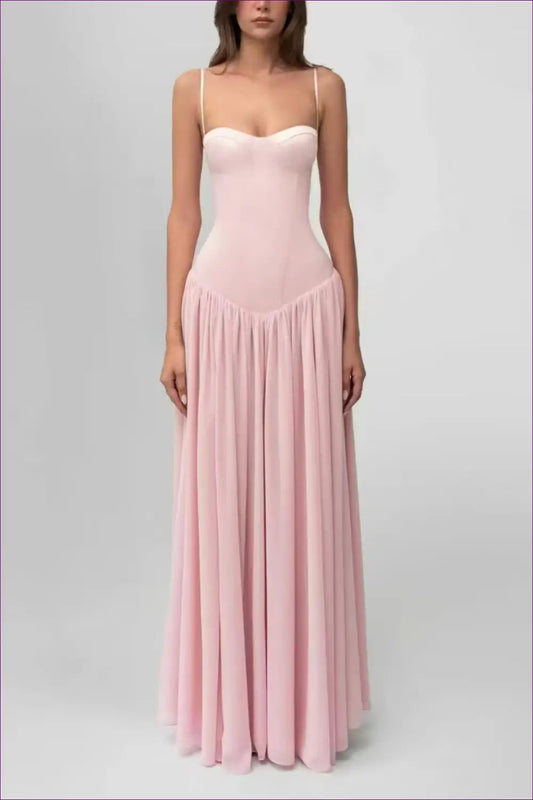 Pale Pink Corset Bodice Maxi Dress - Pleated Evening Gown - Bodycon • Everyday • just in - Jiajia