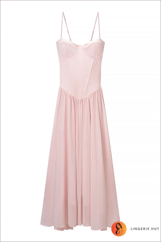 Pale Pink Corset Bodice Maxi Dress - Pleated Evening Gown - Bodycon • Everyday • just in - Jiajia