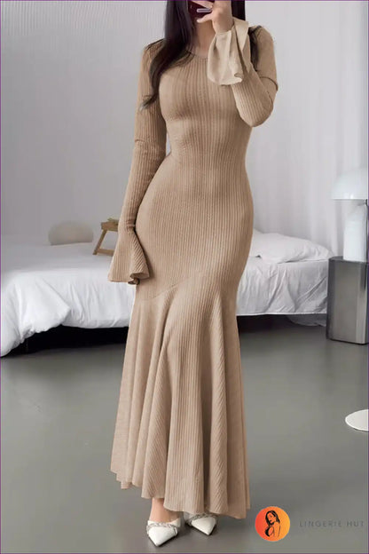 Panel Sleeve Maxi Sweater Dress - Elegant Modern Silhouette for Autumn, Casual, Evening Wear, Everyday,