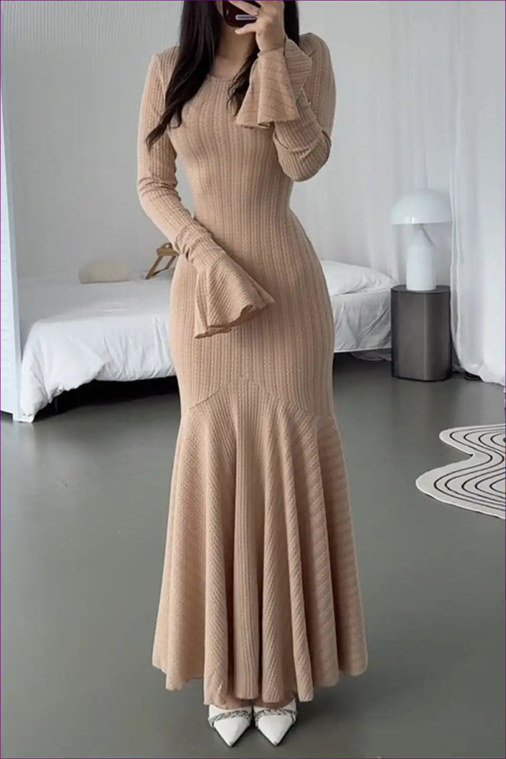 Panel Sleeve Maxi Sweater Dress - Elegant Modern Silhouette for Autumn, Casual, Evening Wear, Everyday,