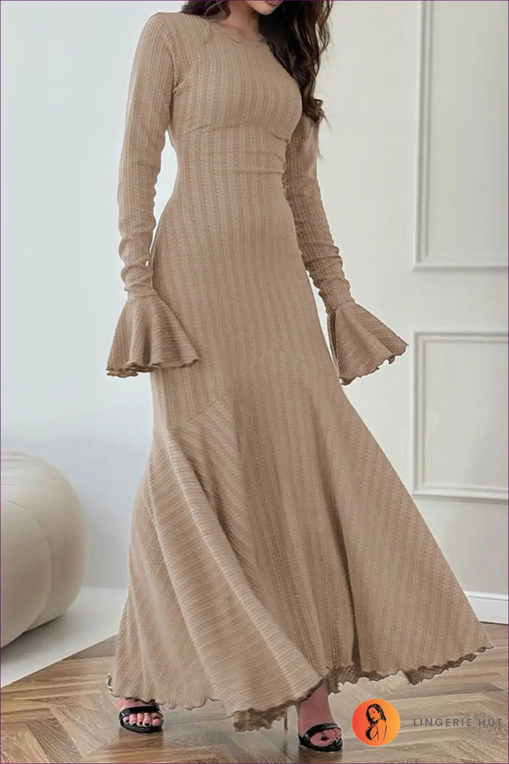 Panel Sleeve Maxi Sweater Dress - Elegant Modern Silhouette for Autumn, Casual, Evening Wear, Everyday,