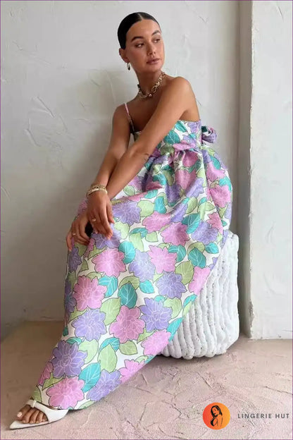 Pastel Floral Spaghetti-strap Maxi Dress - Empire Waist for Casual, Everyday, Floral, Maxi, Sleeveless