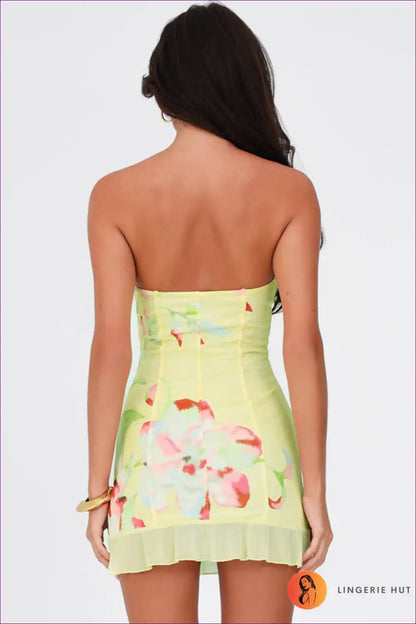 Pastel Floral Strapless Mini Dress with Sweetheart Bustier for Bodycon, Date Night, Dress, Dresses, Evening