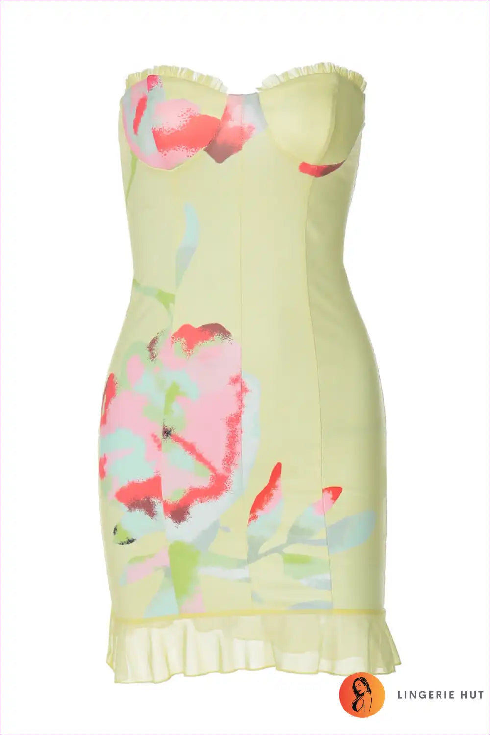 Pastel Floral Strapless Mini Dress with Sweetheart Bustier for Bodycon, Date Night, Dress, Dresses, Evening