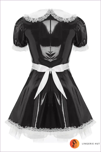 Patent Leather Ruffle Maid Dress with Puff Sleeves & Apron for a Line, Costume, just In, Leather,