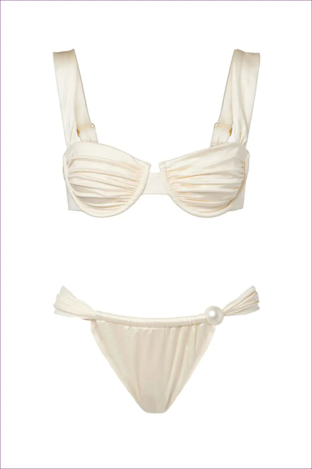 Pearl Bead Triangle Bikini with Tasselled Ties - Coastal Elegance - Swimwear - Beachwear • Brazilian • Embellished