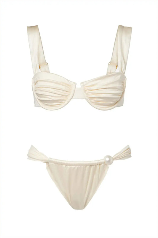 Pearl Bead Triangle Bikini with Tasselled Ties - Coastal Elegance - Swimwear - Beachwear • just in • Sexy • Summer
