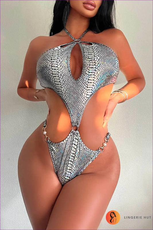 Pearl Cutout Bikini - Effortless Boho Glamour for the Beach - s / Silver - Swimwear - Lingerie Hut - Animal • Backless