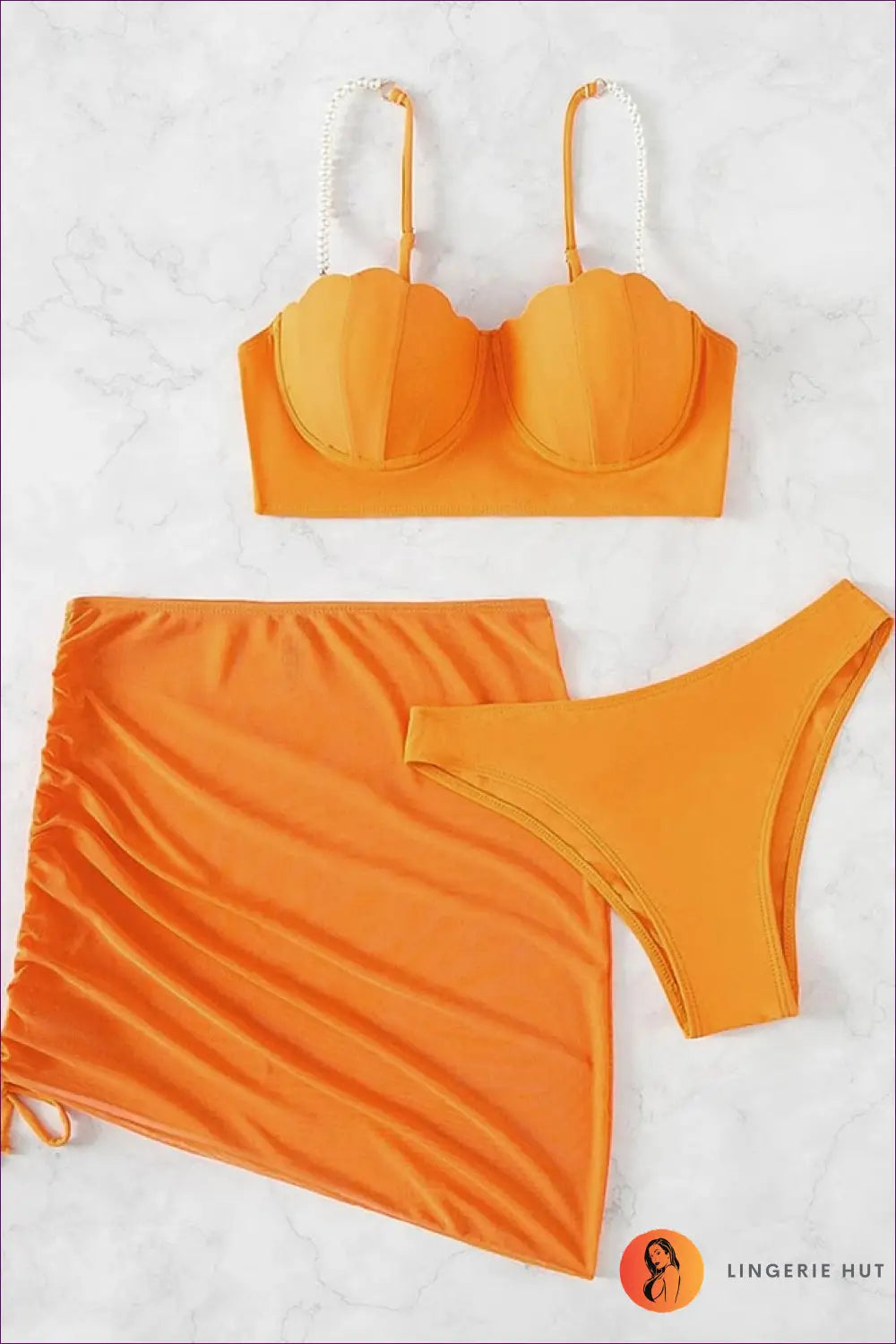 Pearl Detail Bikini Set - Holiday Evening Essential - Orange / s - Swimwear - Lingerie Hut - Backless • Beachwear