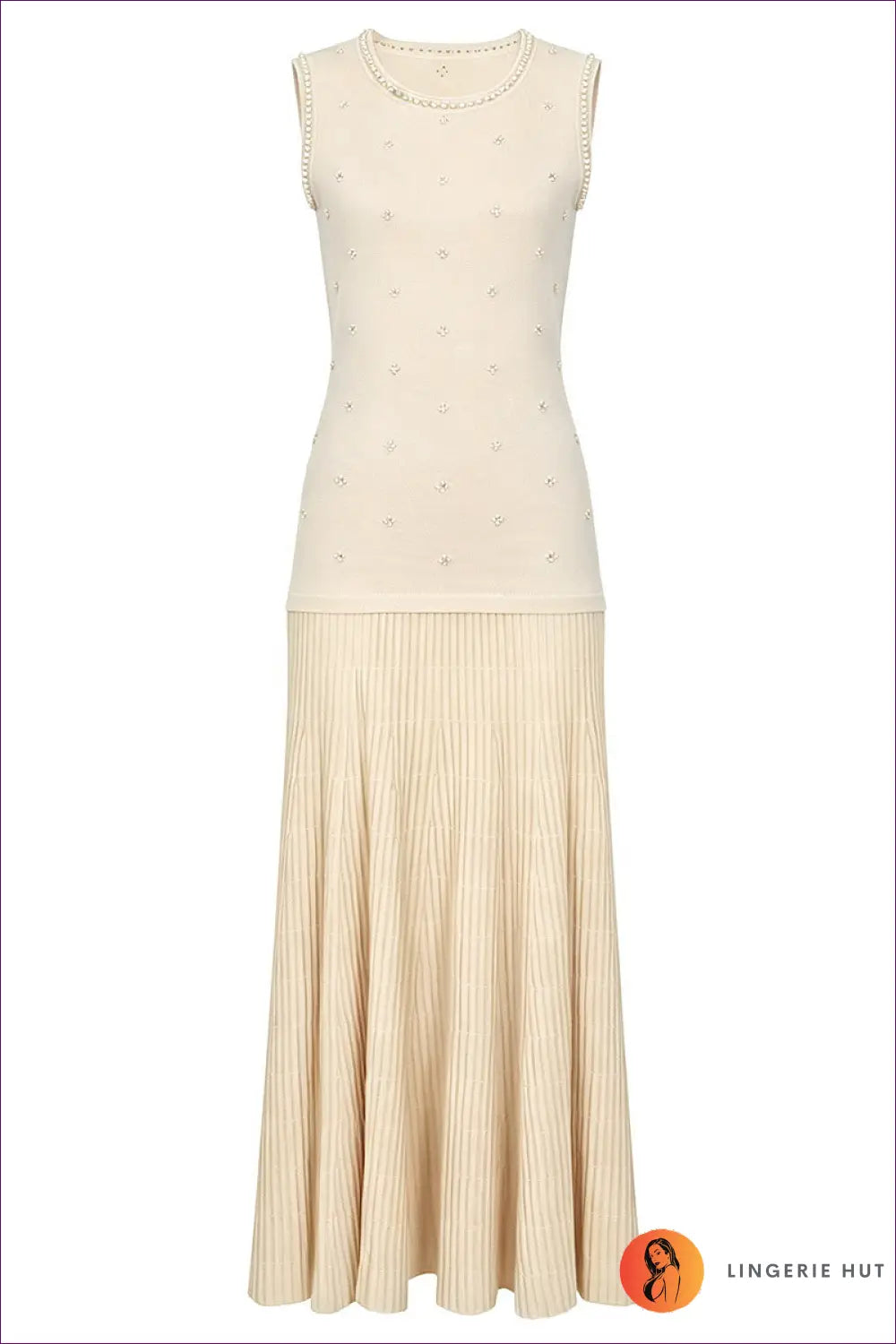 Pearl Knit Maxi Dress - Ribbed Flare Skirt - s / Apricot - Bodycon • Elegant • Everyday • Jersey - Dimenssa