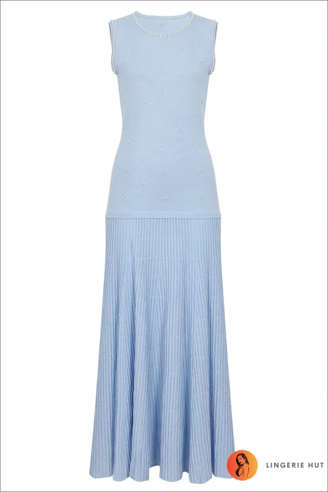 Pearl Knit Maxi Dress - Ribbed Flare Skirt