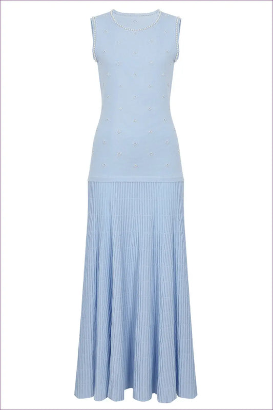 Pearl Knit Maxi Dress - Ribbed Flare Skirt - Bodycon • Elegant • Everyday • Jersey - Dimenssa
